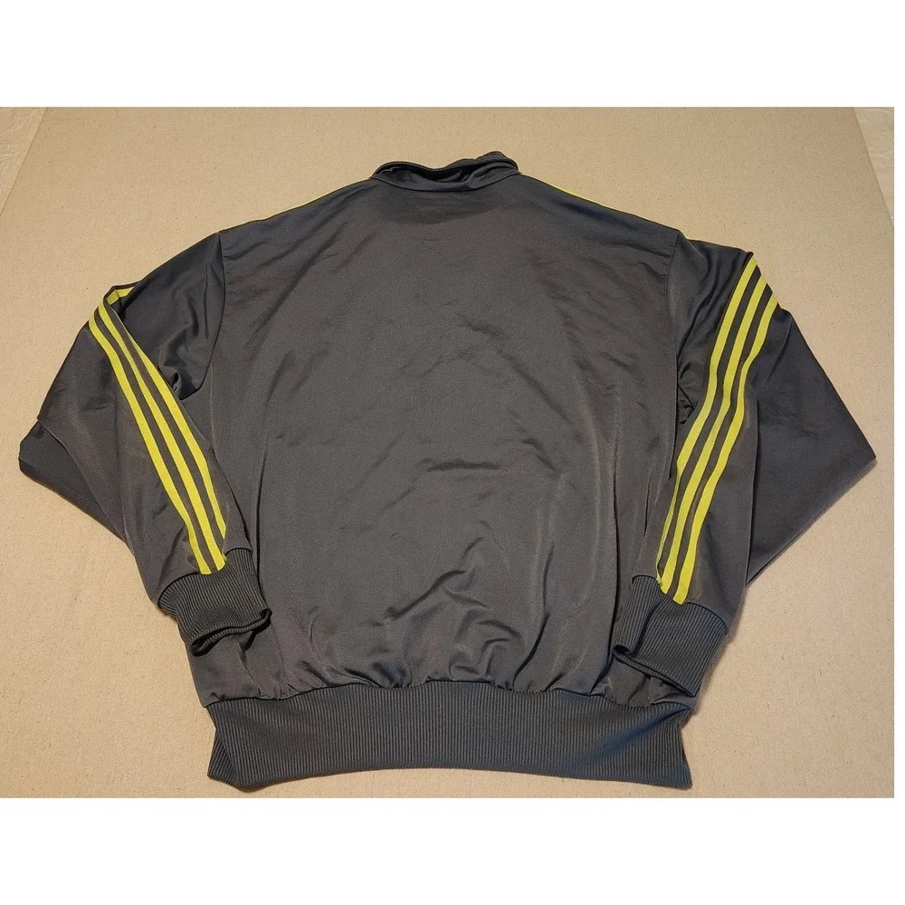 Adidas Originals Mens Track Jacket 4XL Grey Lime Green Trefoil Full Zip Stripes
